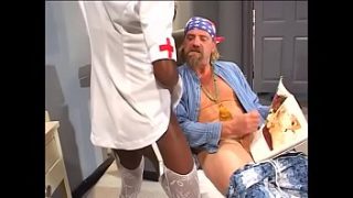 Sexy Black Nurse Gives A First Aid Blowjob To A Horny White Dude