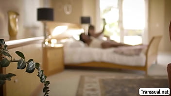 Experienced Trans Woman’s Ebony Lover Pleasures Her Thick Cock