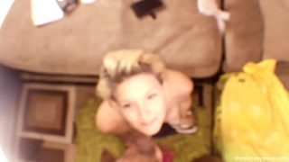 Tiny Blonde Sub Eagerly Swallows Black Cock’s Load